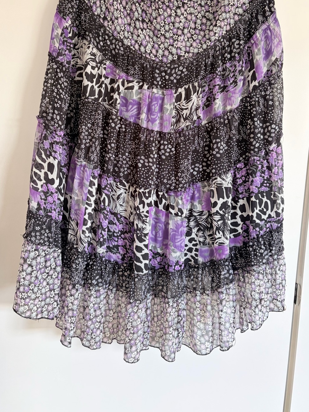 🖤 Vintage Y2K Tiered Maxi Skirt Fairycore Whimsy Goth Boho Mixed Media Patchwork